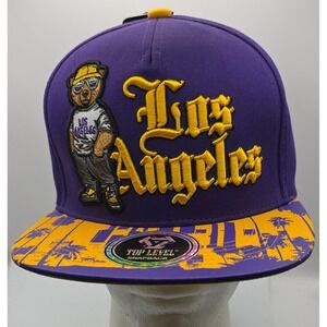 Top Level‎ Los Angeles LA Purple Yellow Bear Snapback Hat Cap Hip Hop NWT